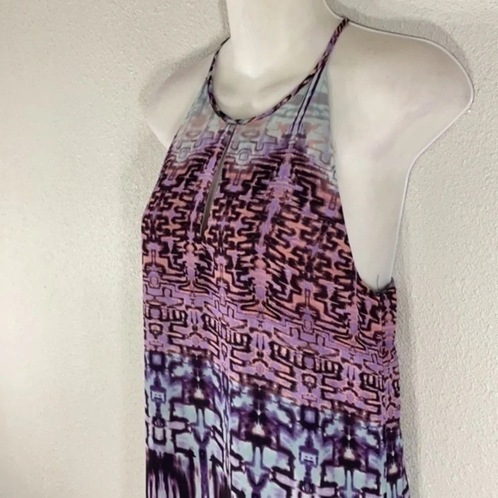 Parker blue purple abstract halter swing dress BB27